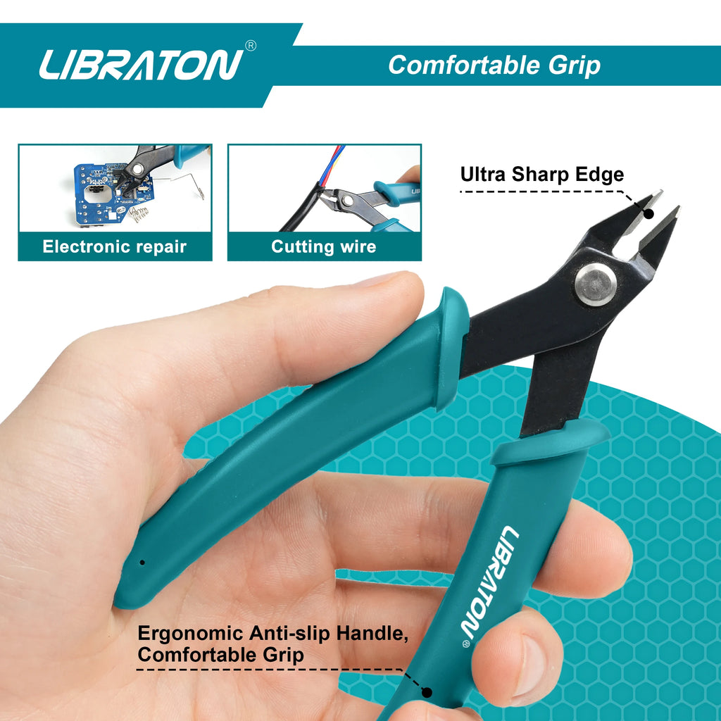 LIBRATON 5.12" Micro Wire Cutter, Precision Mini Flush Cutters and Clean Cut Pliers for Electronics, Model, Jewelry, Model Kits