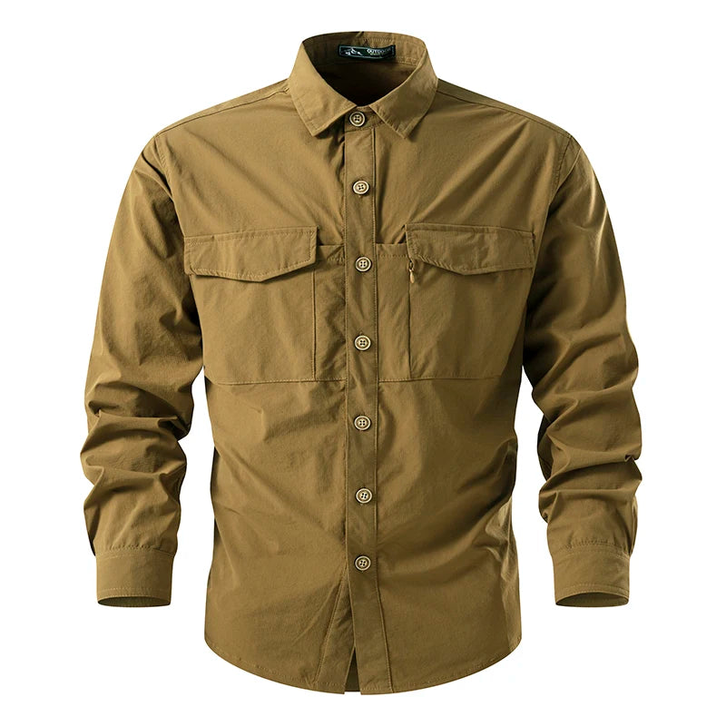 Men Long Sleeves Cargo Tactical Hiking Shirts Summer Outdoor Quick Dry Long Sleeve Shirts Breathable Hiking Work Cargo Shirts