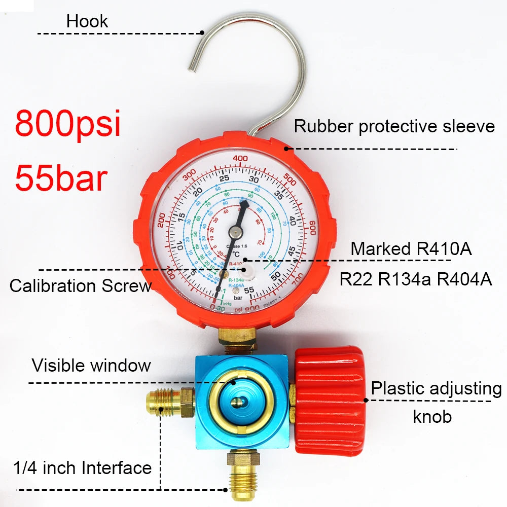 Air Condition Gauge Set For R410A R22 R134a R404A Refrigerants Manifold Gauge Manometer Valve 800psi/500psi with Visual Mirror