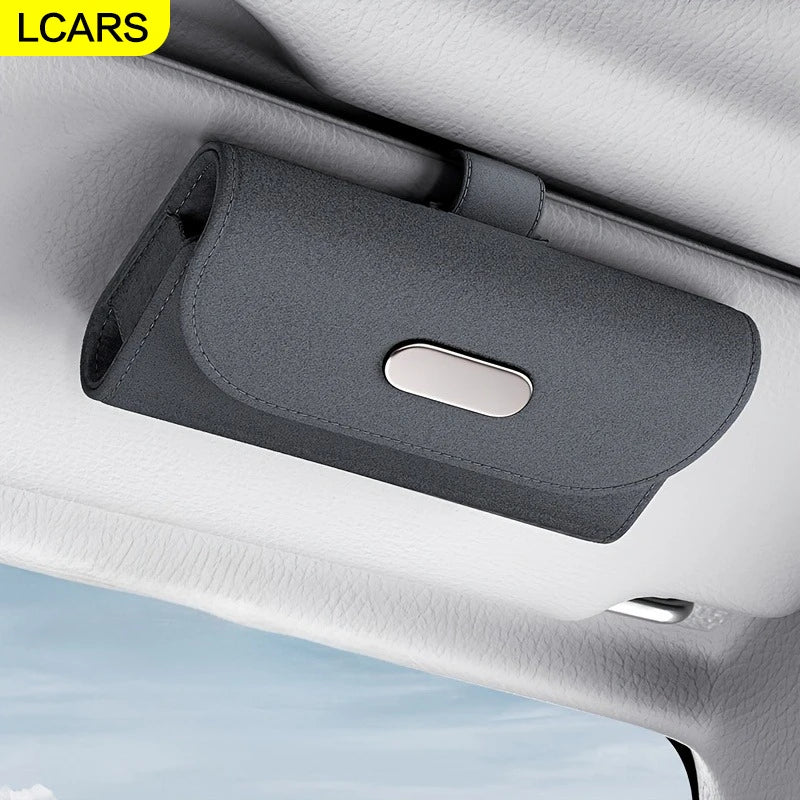 Lcars Car Sun Visor Glasses Case, Universal Pu Leather Glasses Holder Storage Box, Magnetic Closure Design, Suitable for Cars and Vehicles - Fits Most Car Models, Easy to Install