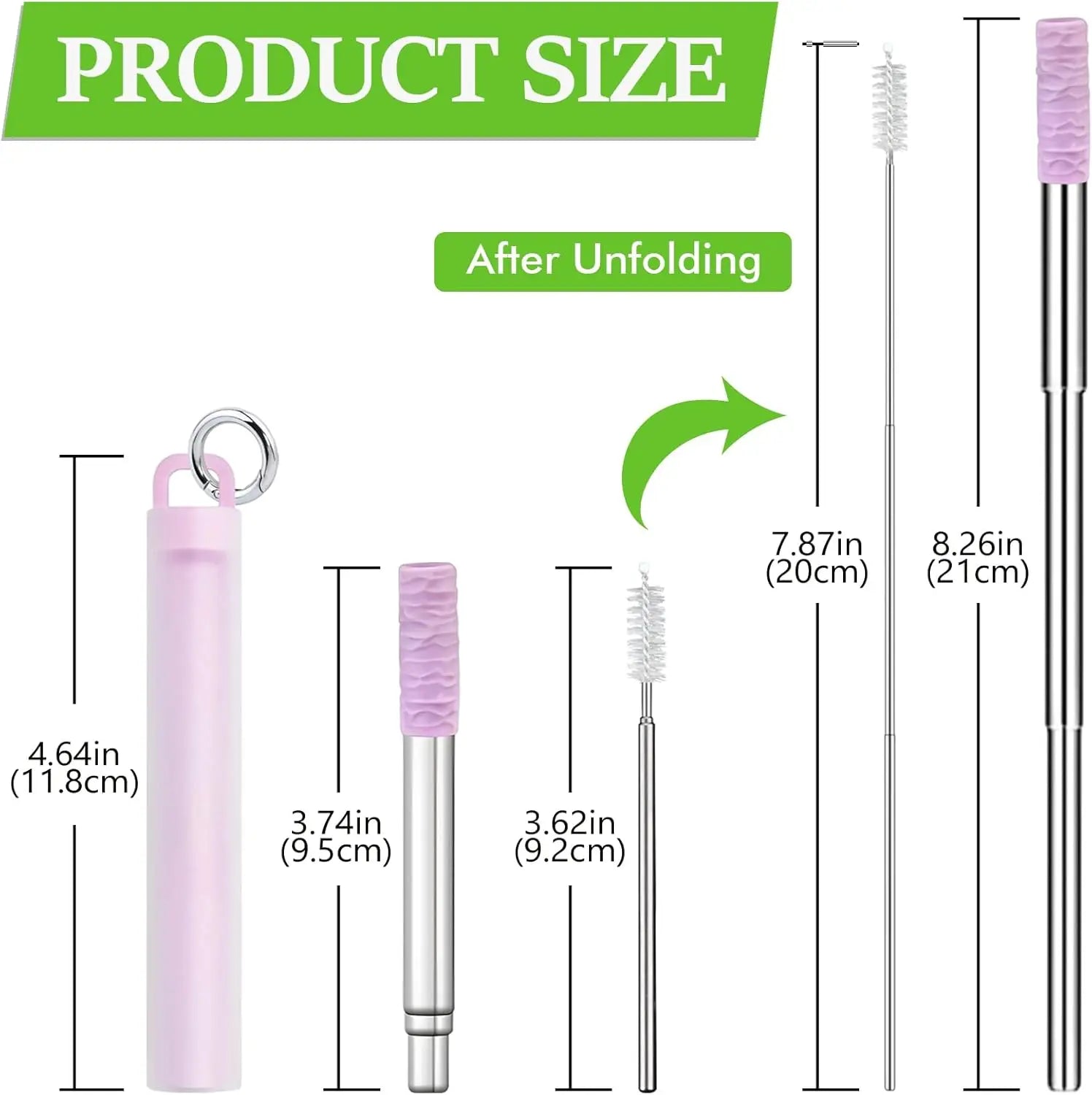 Reusable Straws Collapsible Stainless Steel Drinking Straw With Cleaning Brush Portable Straw For Travel Outdoor