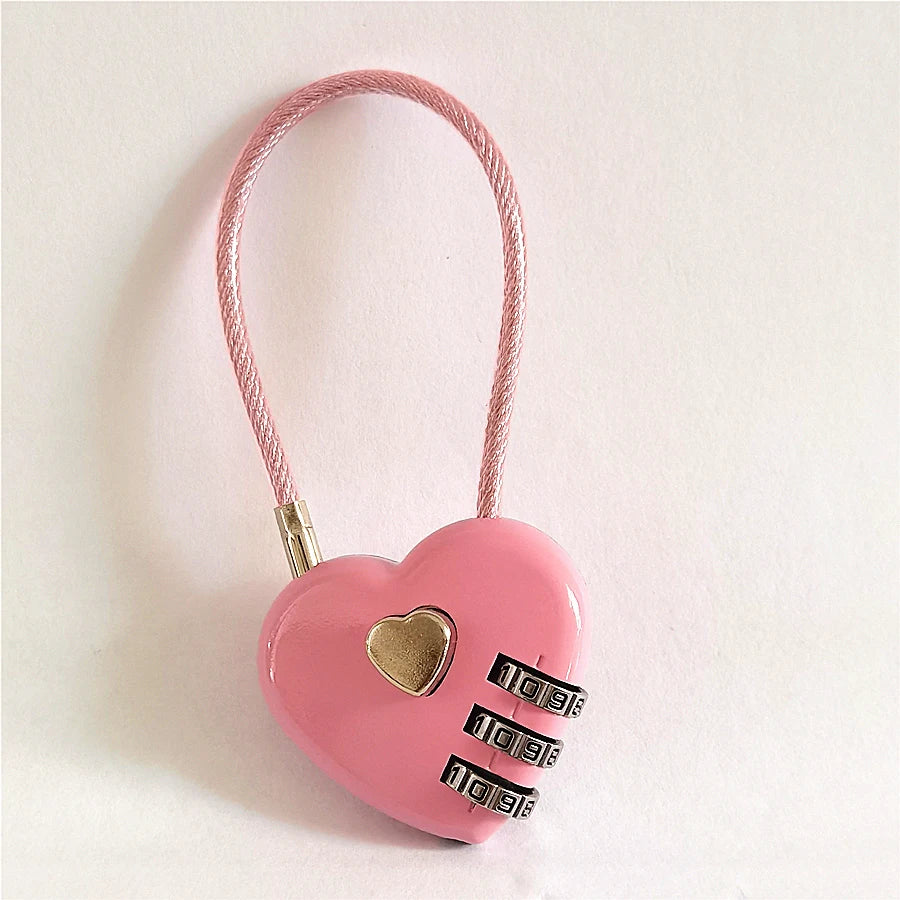 3 Digits Lock Multifunctional Smart Heart Lock Zinc Alloy Suitcase Luggage Bag Password Key Anti-theft Lock with Long Keychains