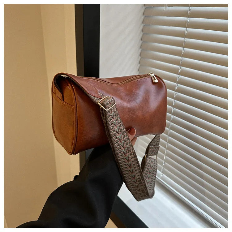 HOMEFISH Vintage Leather Boston Women Small Handbag and Purse Designer Crossbody Bag Female Casual Travel Pillow Shoulder Bag
