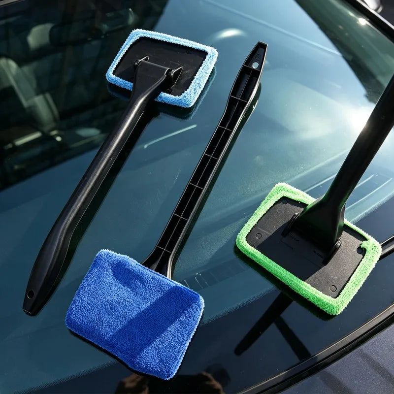 180° Rotatable Car Windshield Cleaning Brush Long PP Handle Detachable Reusable Microfiber Cloth Cover Anti-Scratch Glass Wiper