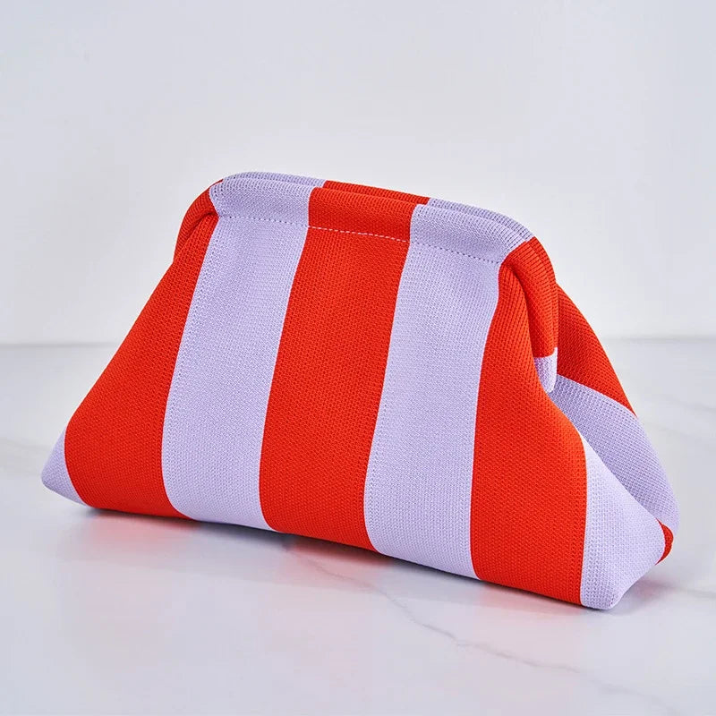 New Summer Beach Clutch Bag Women Contrast Color Crochet Handbag Knitting Dumpling Clutch Lady Cute Cloud Casual Colorblock Bag