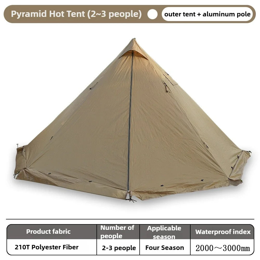 Pyramid Camping Tent Ultra-light Double Layer Hot Tent with Chimney Window Portable Single Solo / 2-3 Person Outdoor Jungle Tent