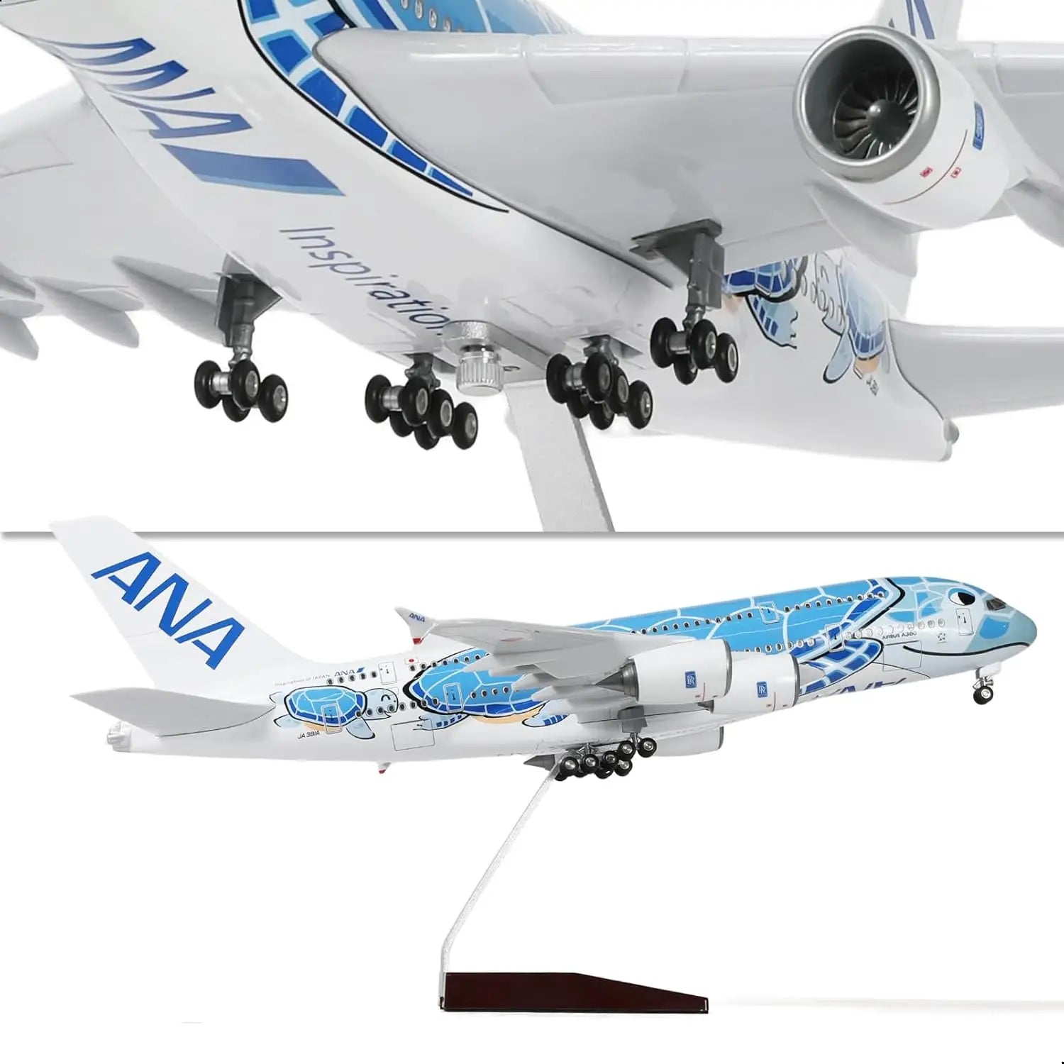 1/160 A380 for ANA Blue Turtle Airplane Model Kits(18 inches) with Display Stand for Adult Aviation Gifts or Aircraft Collection