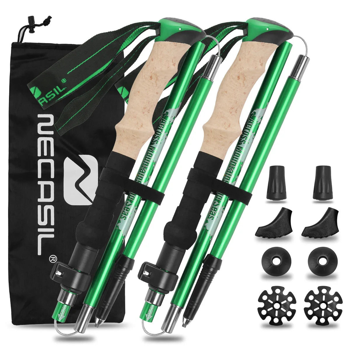 2 Pack Foldable Trail Running Sticks Aluminium Lightweight Adjustable Trekking Pole Anti Shock Cork Handle Nordic Walking Hiking
