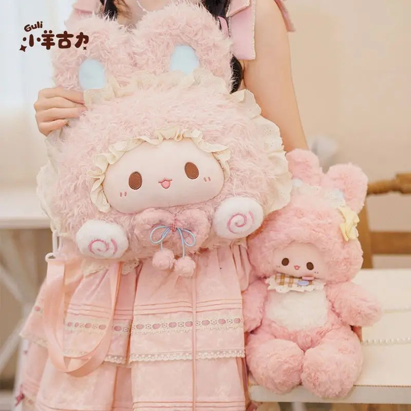 Sweet Lolita Style Plush Bunny Backpack Cute Pink Fluffy Rabbit Shoulder Bag for Girls