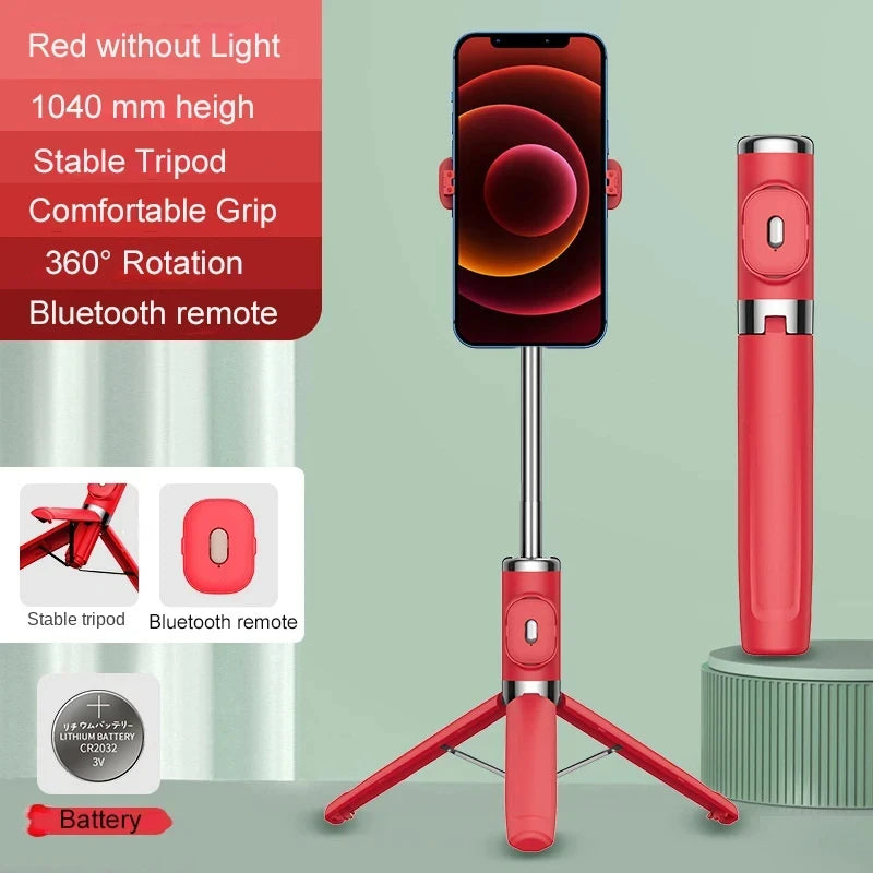 M01S Selfie Stick with Tripod Remote Control Wireless Bluetooth-Compatible Retractable Double Fill Light for IOS Android IRO