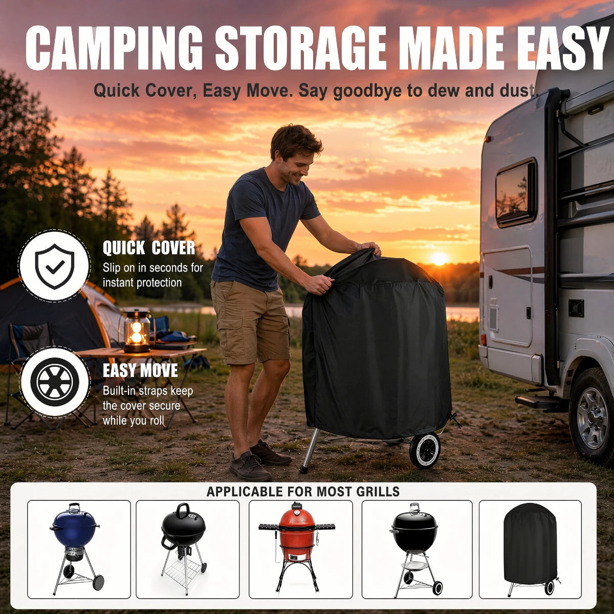 Heavy Duty Round Charcoal Grill Cover Outdoor Waterproof Smoker Protector Fit Holland Brinkmann Jenn Air Char Broil Kettle Grill