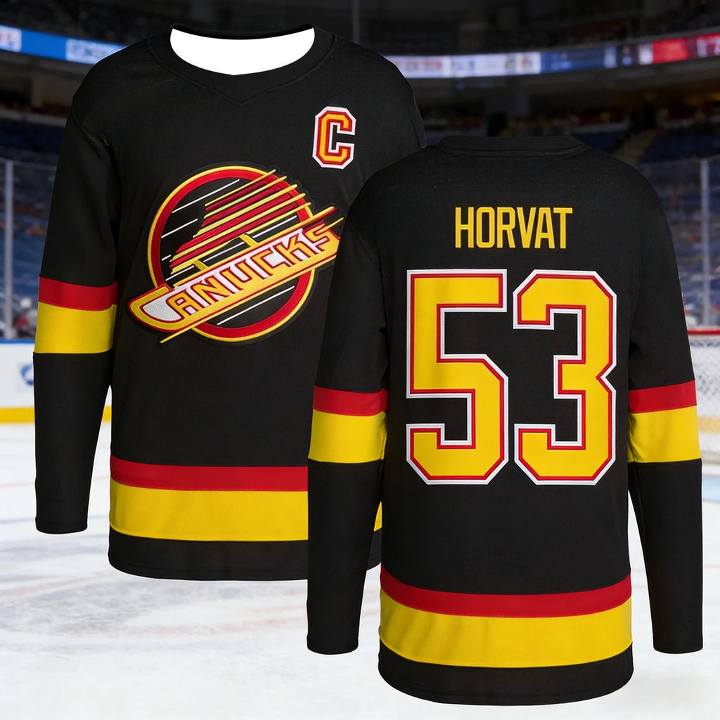 Men's Vancouver Canucks Ice Hockey Jersey Black Red Yellow Breathable Hockey Shirt Streetwear Long Sleeve Sports Hockey Uniform