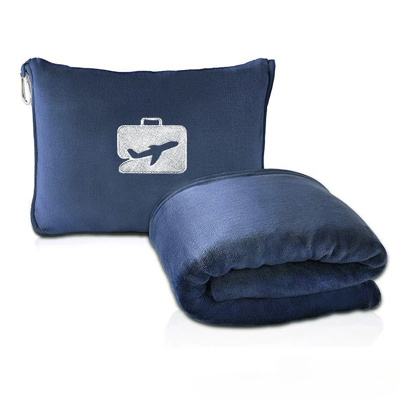 New Portable Airplane Travel Blanket Folding Storage Autumn Winter Nap Cover Blankets Solid Color Warm Picnic Flannel Blanket