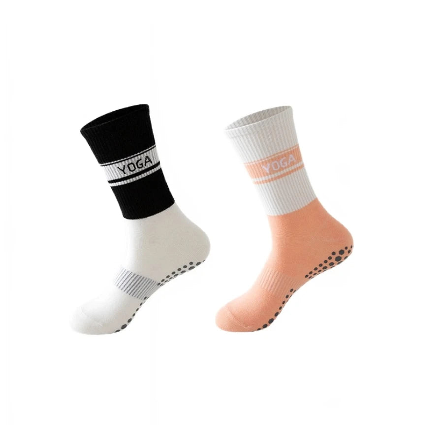 2 Pairs Professional Yoga Socks,  Cotton Strapping Silicone Anti-Slip Pilates Fitness Dance Floor Socks