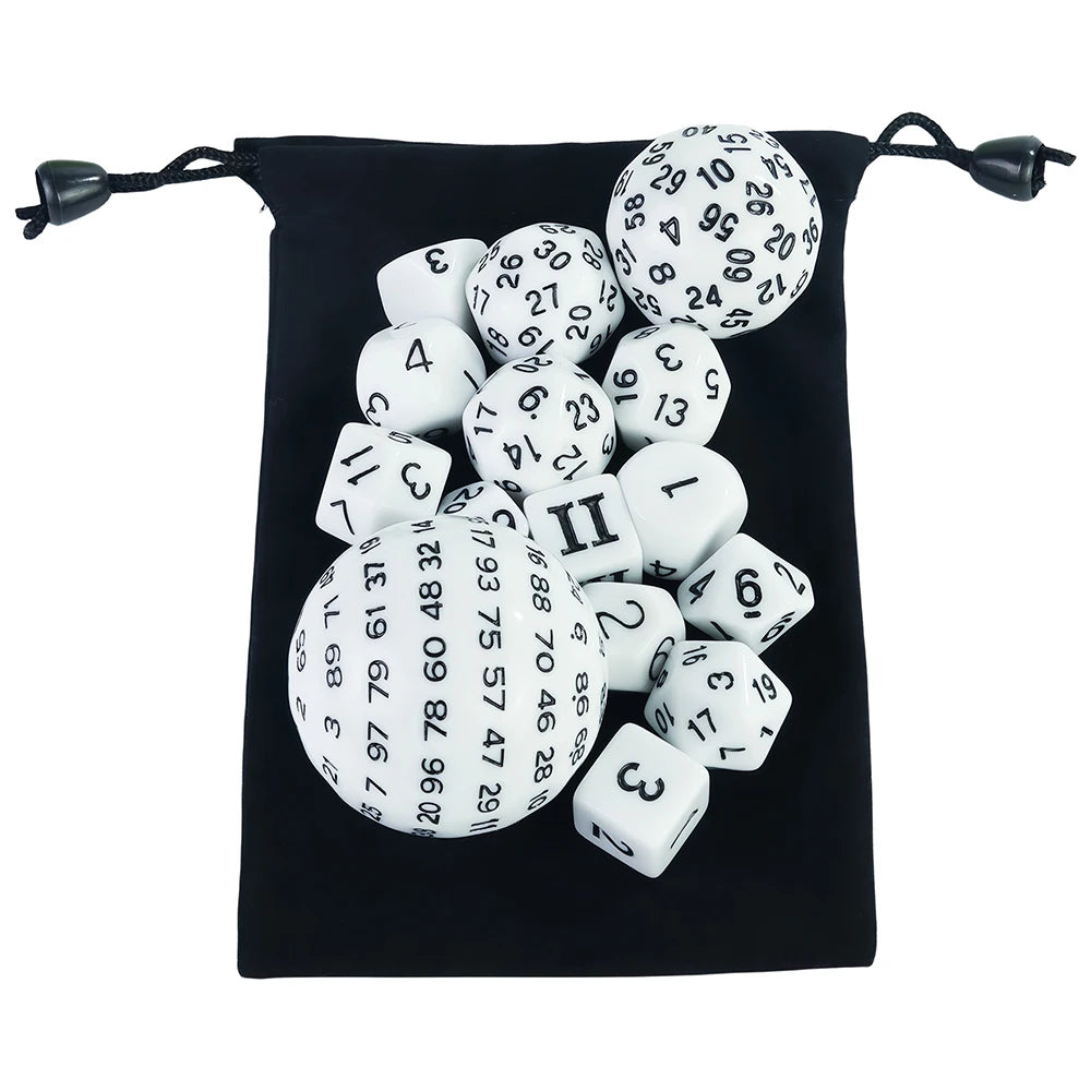 15 Pieces Acrylic Opaque Polyhedral Dice Set D3-D100 Game Dice with Velvet Dice Bag for DND Role Playing Table Games Party