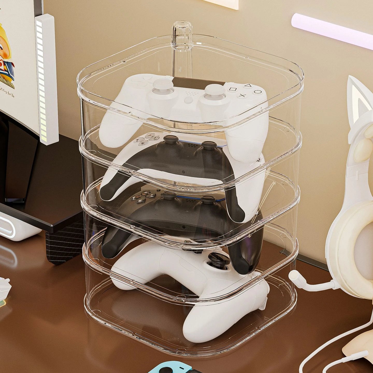 Controller Stand Storage Box,Large Capacity Multi-layer Game Console Card Holder Organizer for Desktop Display Home Storage