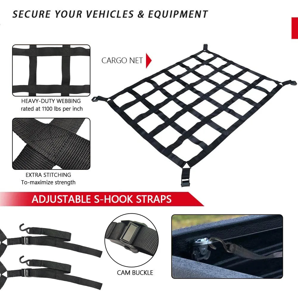 Car Trunk Rooftop Net Heavy Cargo Net Mesh Cargo Net Truck Trailer Dumpster Extend Mesh Covers Luggage Nets With 4 Fixed Belt
