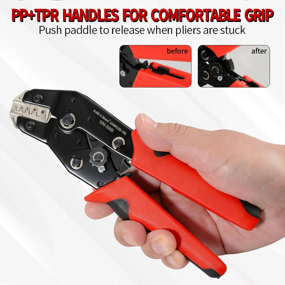 Motorcycle Wiring Repair Ratcheting Crimper, Precision Open Barrel Crimping Tool for Dupont JST Molex TE Connector Terminals
