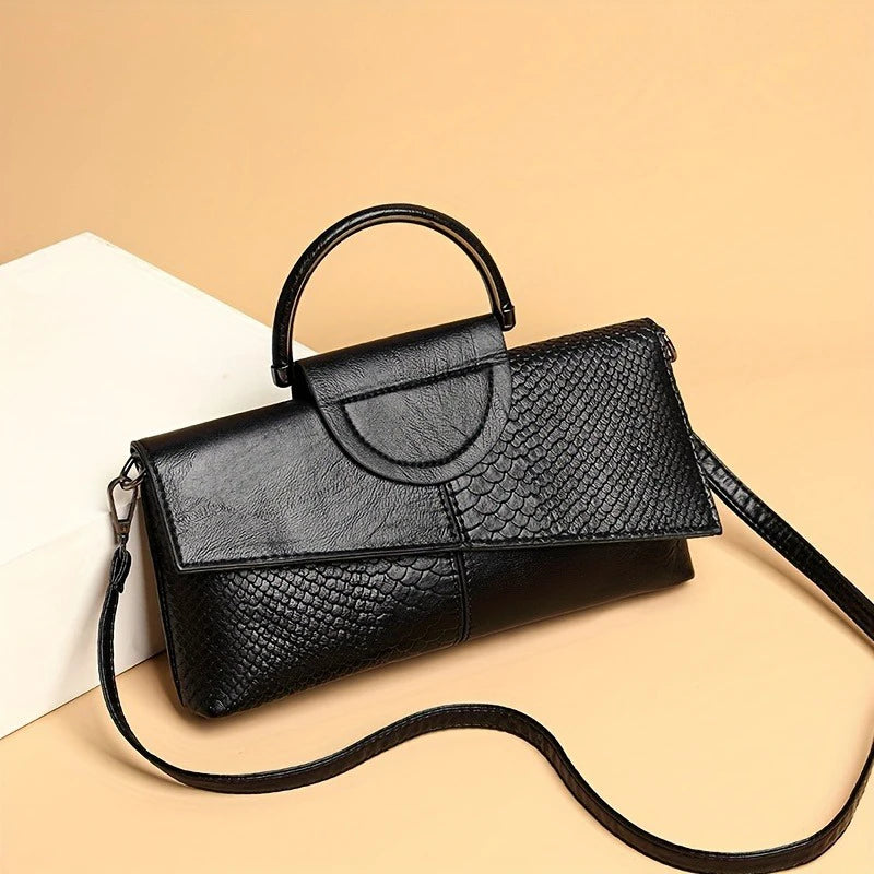Vintage Crocodile Print Women's Handbag Stylish Shoulder Bag with Detachable Straps Lightweight Everyday Accessory