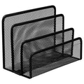 Three-Section Metal Mesh Desk File Holder Upright Document Organizer Desktop File Sorter Letter Brochure Magazine Storage Rack