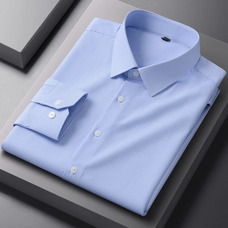 New Anti-Wrinkle Men Shirts Long Sleeves Dress Shirts For Men Slim Fit Camisa Social Business Blouse Plaid Striped Office Shirt