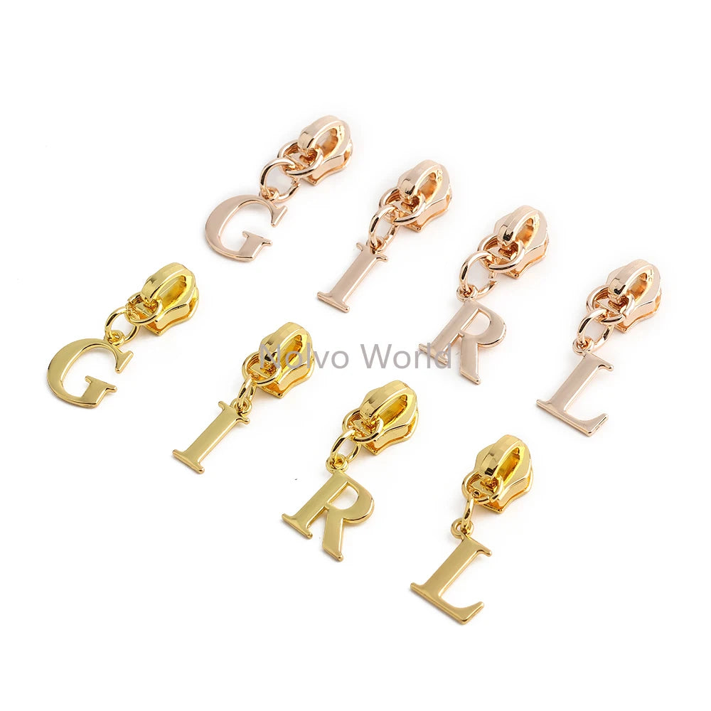 20/50PCS 5# Nylon A-Z English Initial Letter Zipper Puller Slider For Create Personal Logo Bag Purse Trinkets Gift Accessories