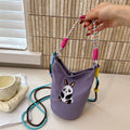 New Fashion Cute Cartoon Panda Embroidery Nylon Mini Bucket Bag Women Casual Lightweight Crossbody Shoulder Bag Small Handbag