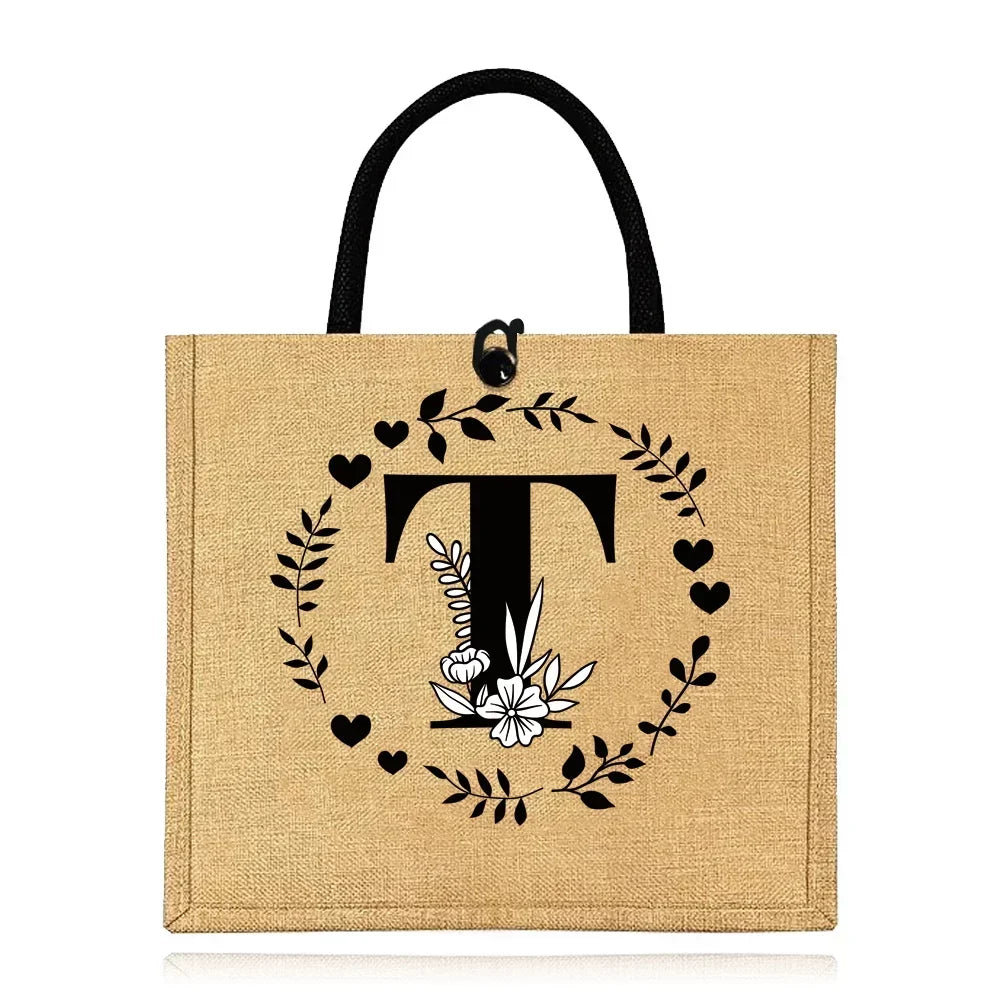 Flax Bag Fastener Handbag Organizer Storage Jute Tote Bags Imitation Cotton Women Valise Portable Garland Letter Printing Series