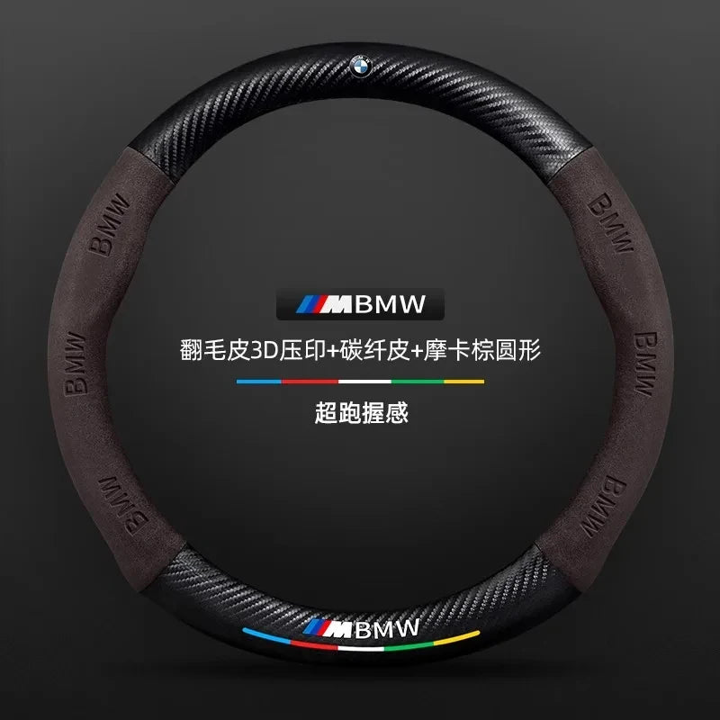 Car Carbon Fiber Suede Steering Wheel Cover For BMW M Power X3 X4 X5 X7 E36 E39 E46 E60 E65 E90 F10 F15 F20 F25 F30 G20 G30 G05