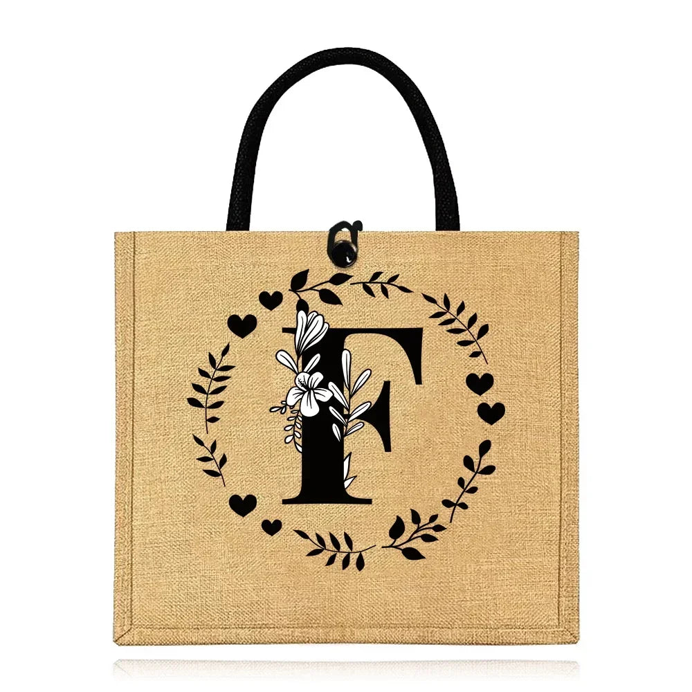 Flax Bag Fastener Handbag Organizer Storage Jute Tote Bags Imitation Cotton Women Valise Portable Garland Letter Printing Series