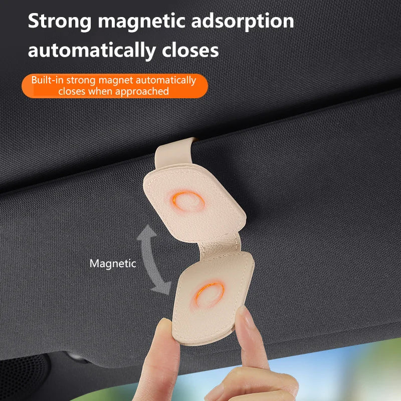 Multifunction Car Sun Visor Glasses Clip Leather Eyeglasses Clip Magnetic Sunglasses Holder Hanger Universal Interior Accessorie