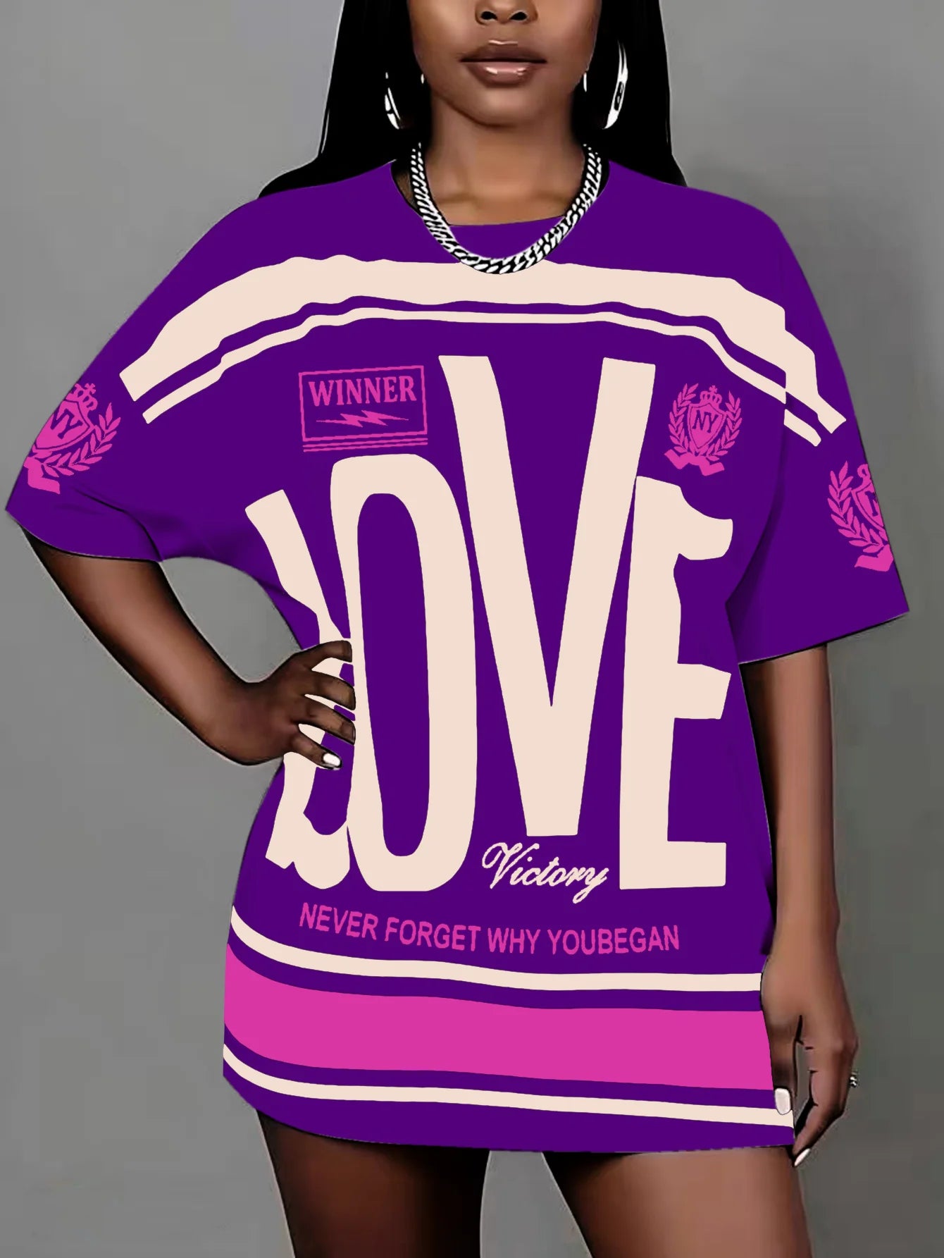 Plus size women's clothing  new round neck letter print T-shirt pullover top suitable for daily wear