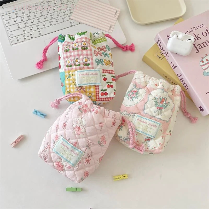 【MAX-22】Floral Storage Bag Drawstring Drawstring Pocket Soft Cotton Anti Fall Cosmetic Bag Sundry Storage Camera Bag