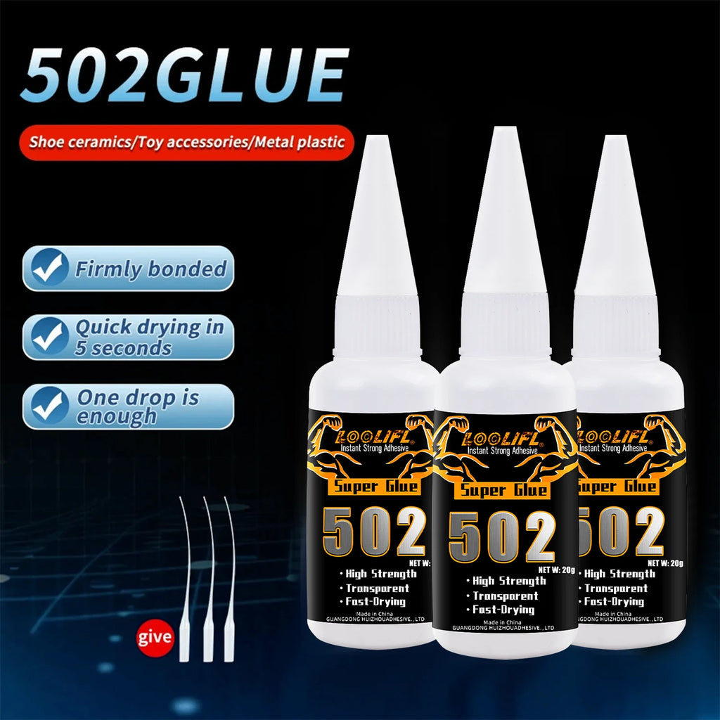 Super Strong Glue 502 High-Strength Fast-Drying Cyanoacrylate Adhesive, Suitable for Leather, Rubber, Wood, Metal, High-Strength Liquid Glue Tool, with Precision Dispenser