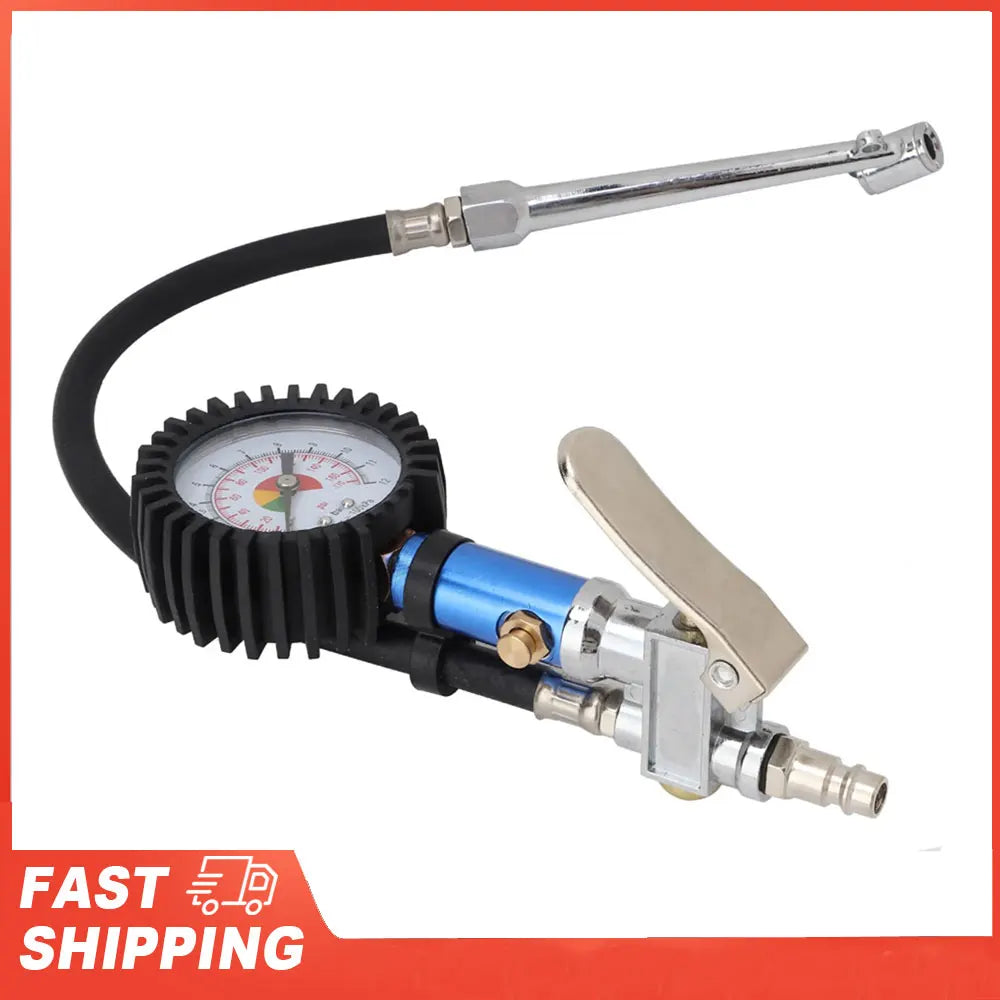 Inflator Gun Tire Inflator Gauge Pump Gun 12  Self clamping Tire Inflator with Air Pressure Gauge and Quick Air Connector