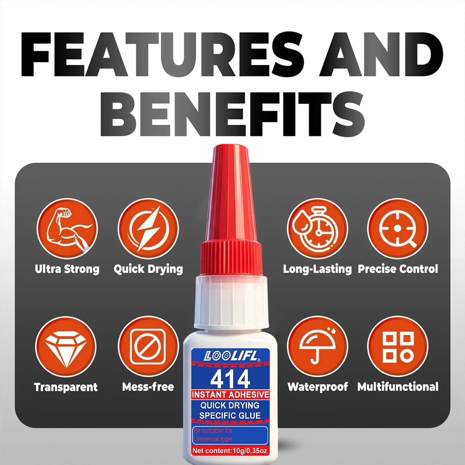 LOOLIFL super cyanoacrylate glue Fast Drying Strong Bonding All Purpose Adhesives for Ceramic Glass Metal Wood DIY Repairs tool