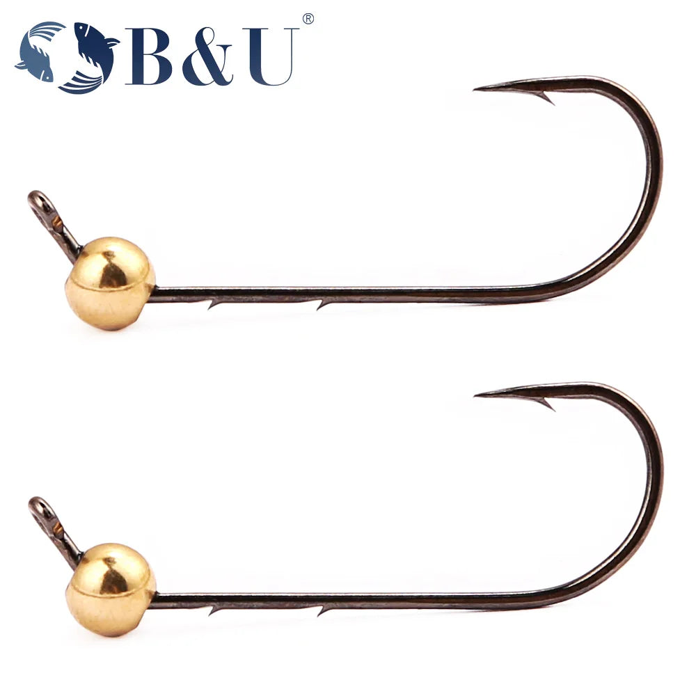 B&U 5pcs Micro Jig Head Fishing Hooks Set 0.5g-4g Copper Head Mini Crank Jig Fishhook for Soft Worm Lure Fishing Accessories