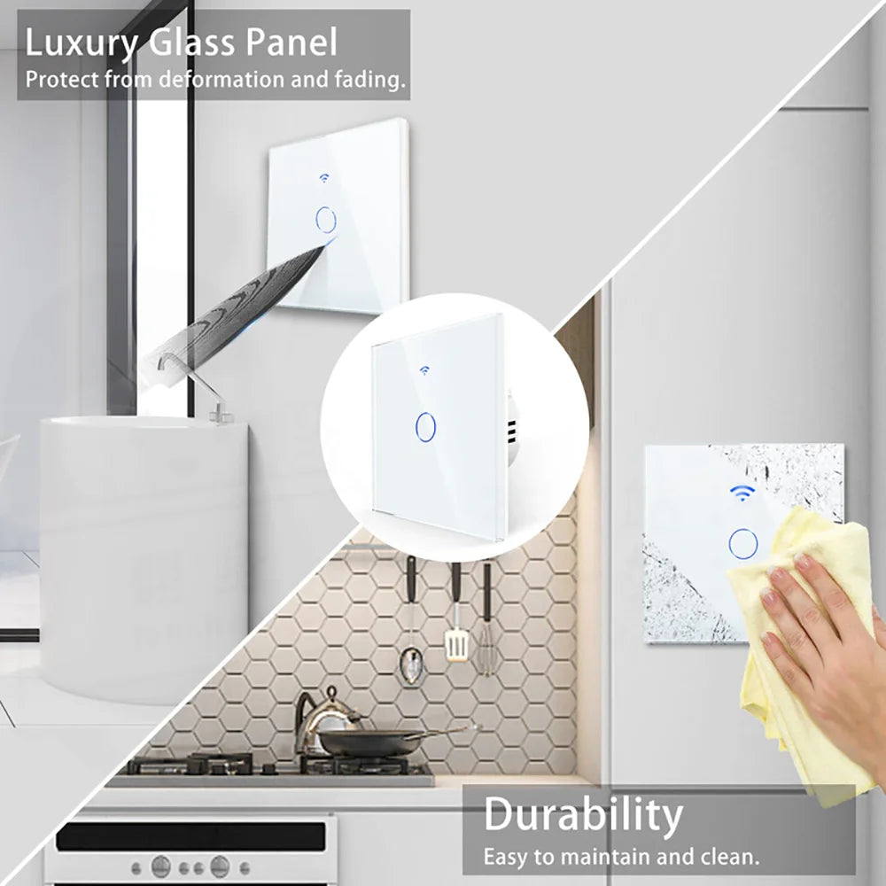 AXUS EU WiFi Smart Light Switches Touch Switch RF433 No Neutral Wire Work With Tuya Smart Life App Control Alexa Google Home