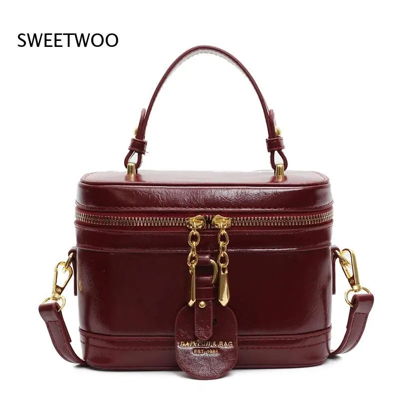 Vintage-Style Handbag Mini Box Crossbody Bag with Double Zipper Closure Elegant Compact Design for Daily Use 2026