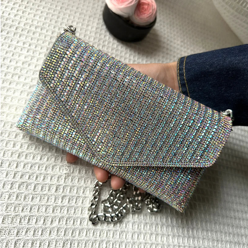 JIOMAY Rhinestones Bag for Women 2024 Mini Purses and Handbags Clutch Wallets Ladies PU Leather Chain Party Evening Shoulder Bag