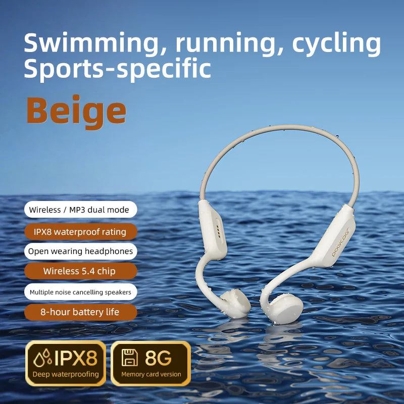 POLVCDG X7 Bone Conduction Headset IPX8 Open Headset Bluetooth 5.3 Swimming with Microphone Waterproof 32GB Memory MP3 2024 New