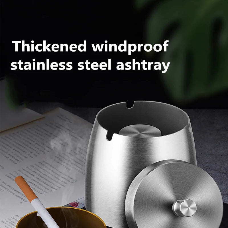 1Pc Titanium-plated Stainless Steel Ashtray Car Interior Ash Waste Receptacle with Lid Thicker and Taller Anti-fly Car Ashtray