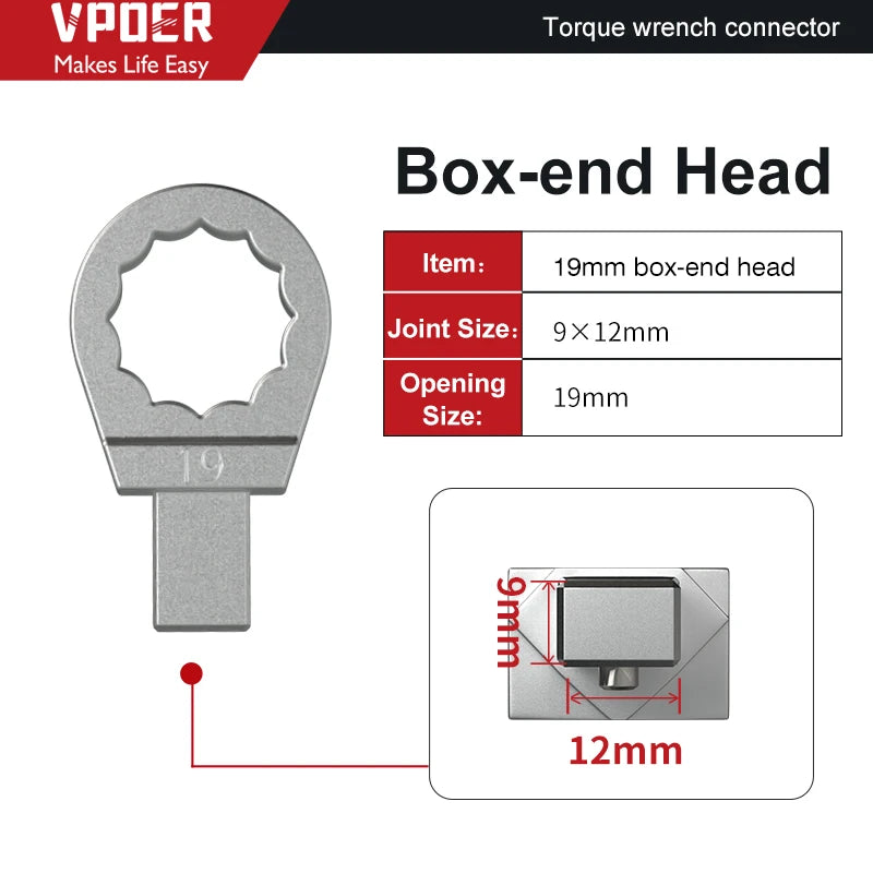 Open Ended Insert Tools 9X12 Torque wrench Head Changeable head Box End Ring Spanner Head Ratchet Insert Tools head