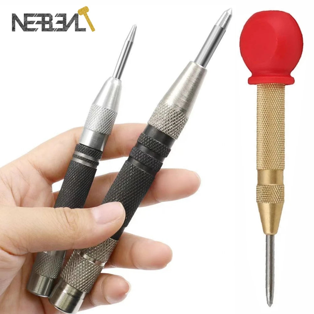 Automatic Spring Loaded Center Punch-HSS Marking Tool for Starting Holes in Wood & Metal, Precise Dent Marker