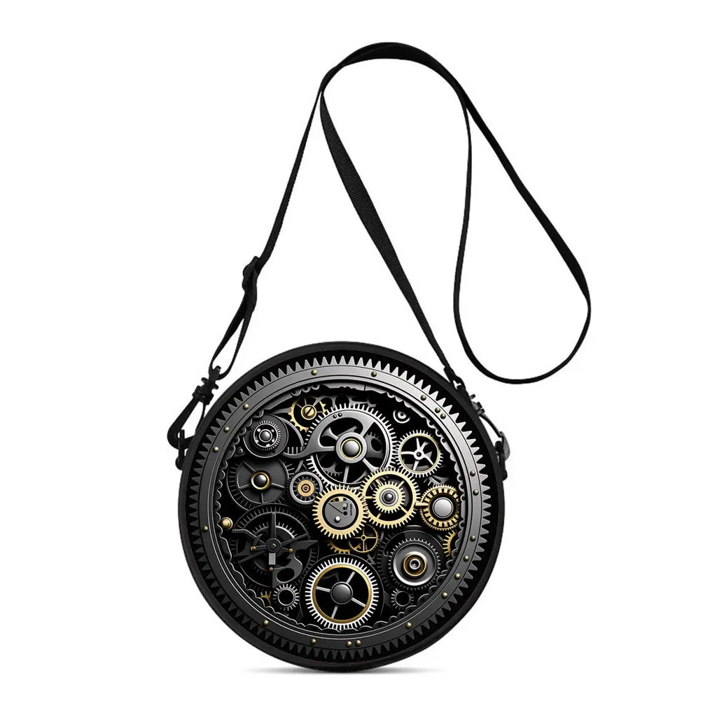 Gear Print Round Shoulder Bag Casual Messenger Bag Daily Adjustable Strap Crossbody Bag for Woman Best Gifts 2D Flat