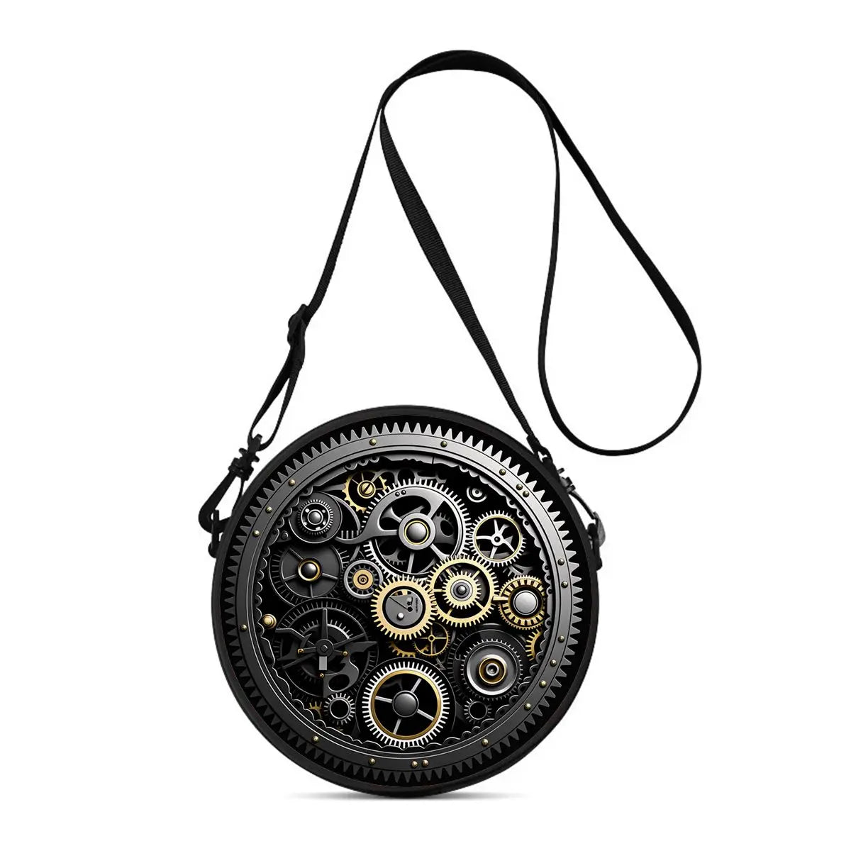 Gear Print Round Shoulder Bag Casual Messenger Bag Daily Adjustable Strap Crossbody Bag for Woman Best Gifts 2D Flat