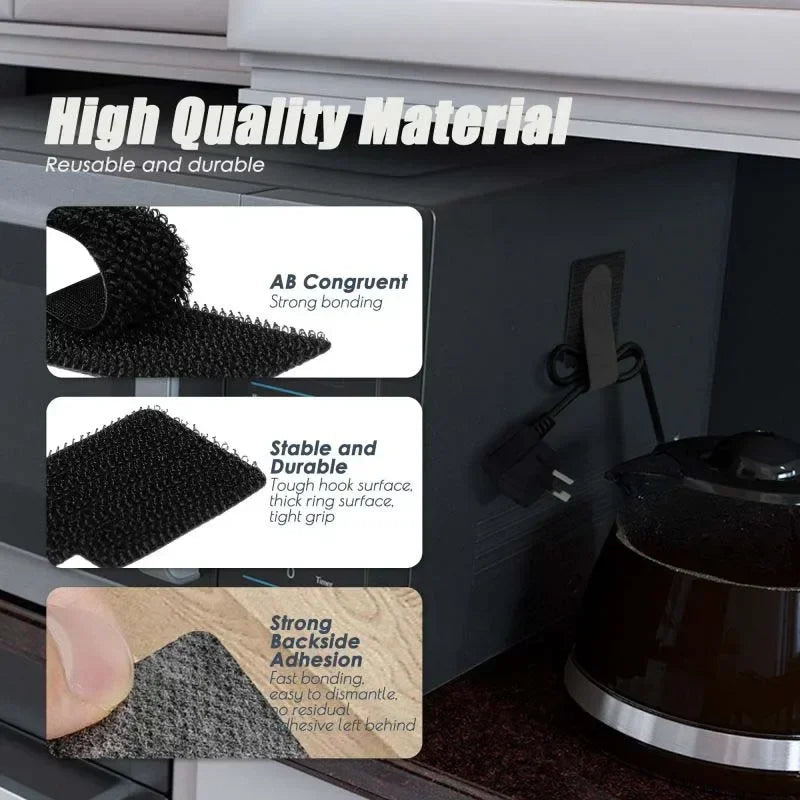 Self Adhesive Reusable Hook and Loop Cable Ties - Adjustable Cord Organizer Straps for Desk, Home & Office Cable Management