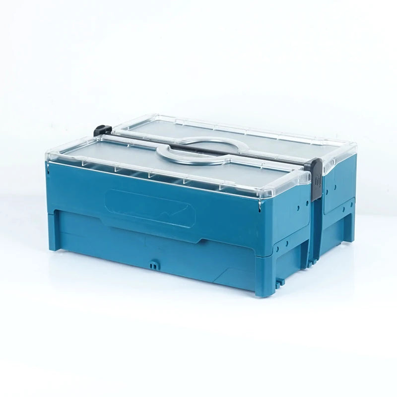 Professional-Grade Two Layers Stackable Folding Box with Transparent Cover, Telescoping Handle