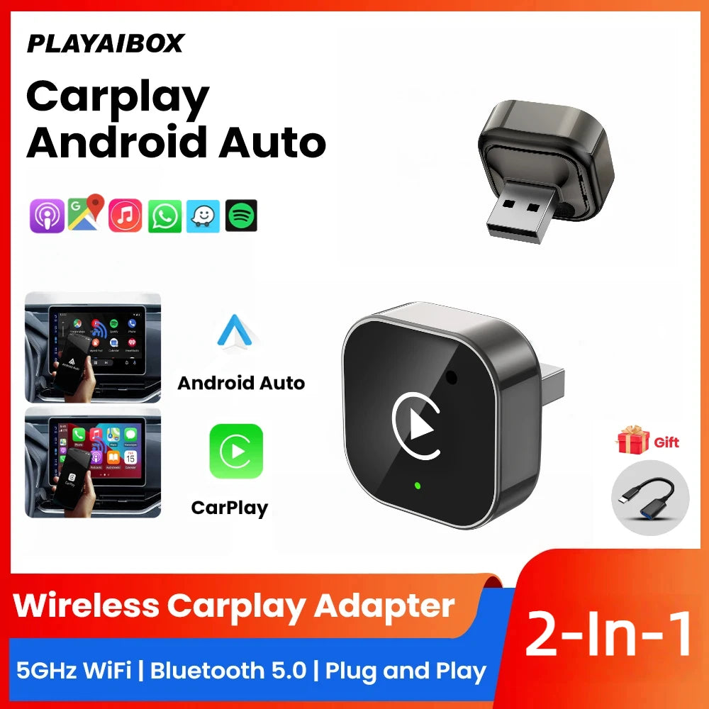 2026  Wireless CarPlay Adapter 2-in-1 Wired to Wireless Dongle for Apple & Android Auto Plug and Play For Car With Wired CarPlay