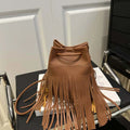 Elegant Tassels Bucket Bag Large Capacity Retro Drawstring PU Bag Khaki Magnetic Button Texture Shoulder Pouch Vacation